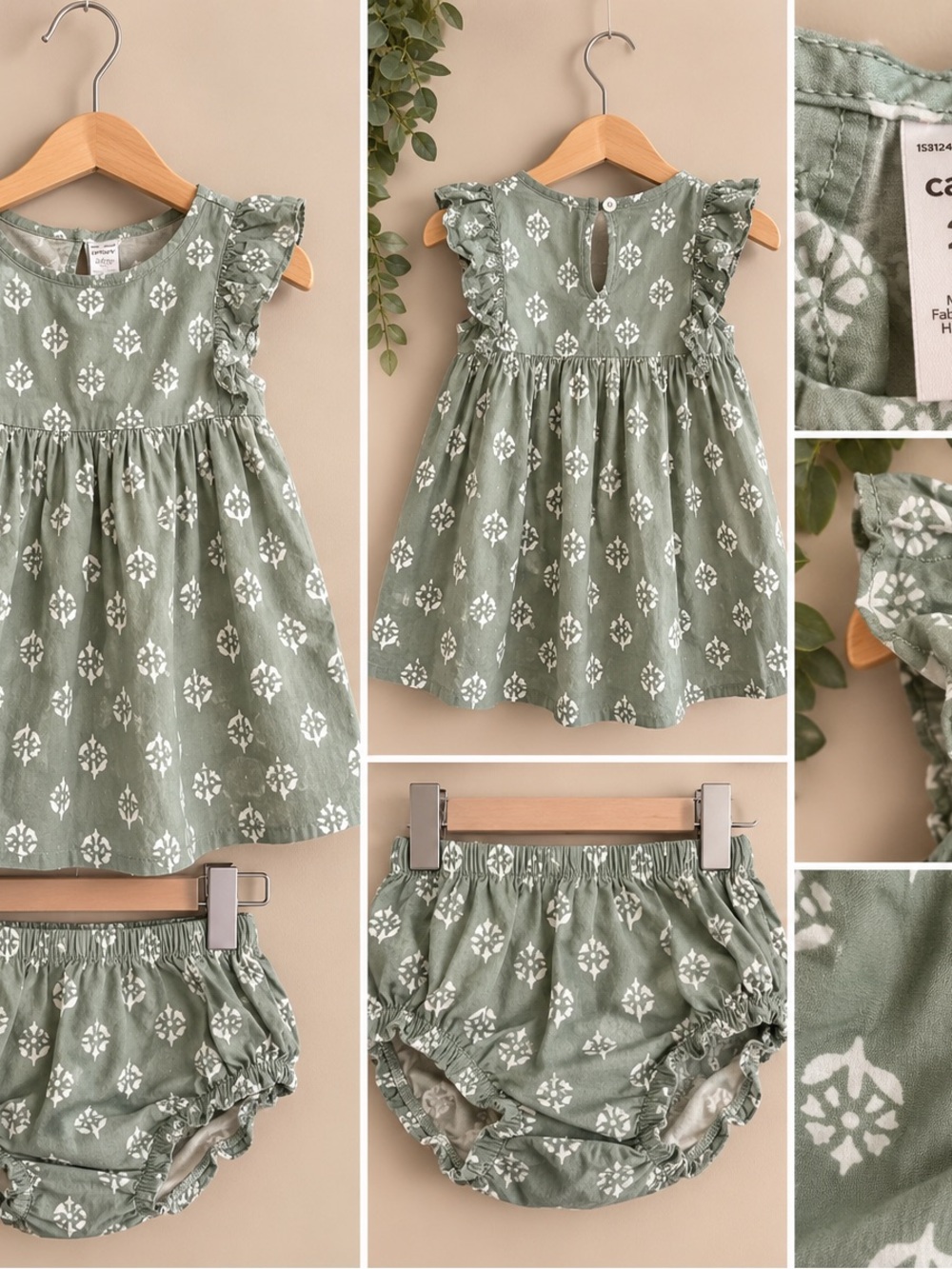 Carter’s Sage Green Floral Dress + Bloomers 24M
